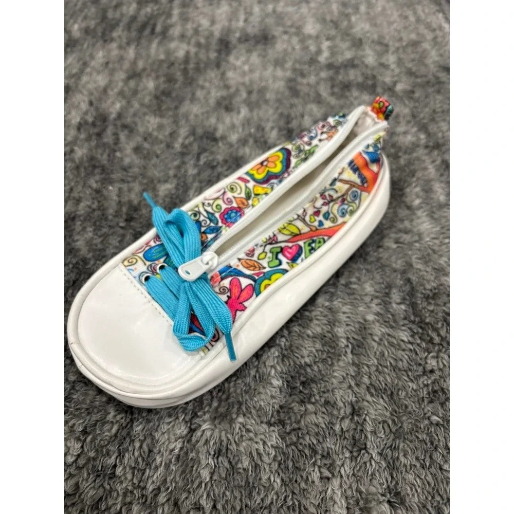 Sneaker Shaped Pencil Case White Graffiti Zip Cosmetic Pouch Kids School‎ Grade